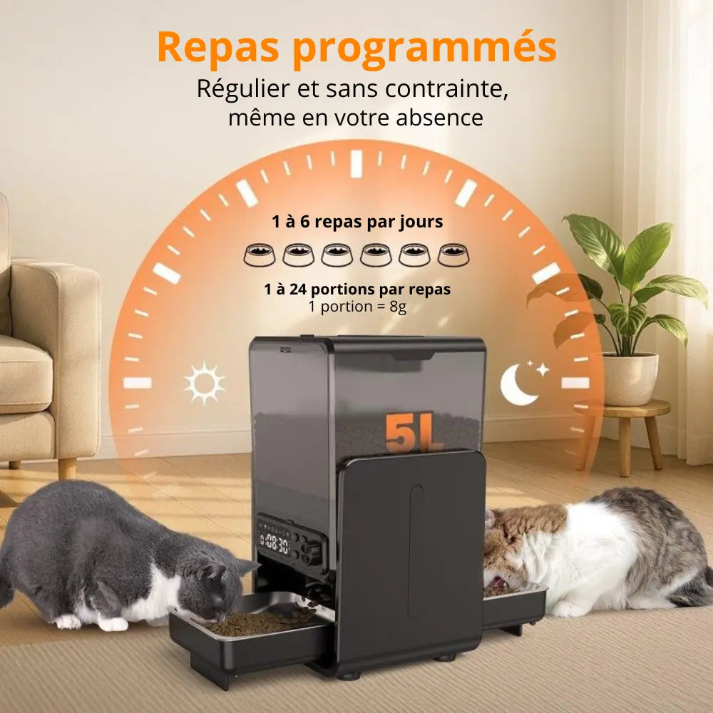 Distributeur automatique de croquettes double – programmation manuelle | Moustache & Cie